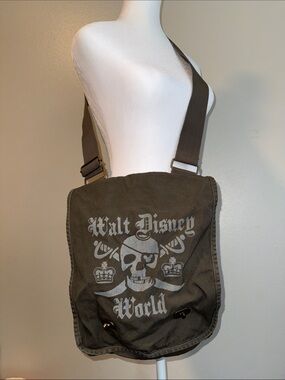 Disney Olive Green Canvas Skull Crossbody Messenger Bag